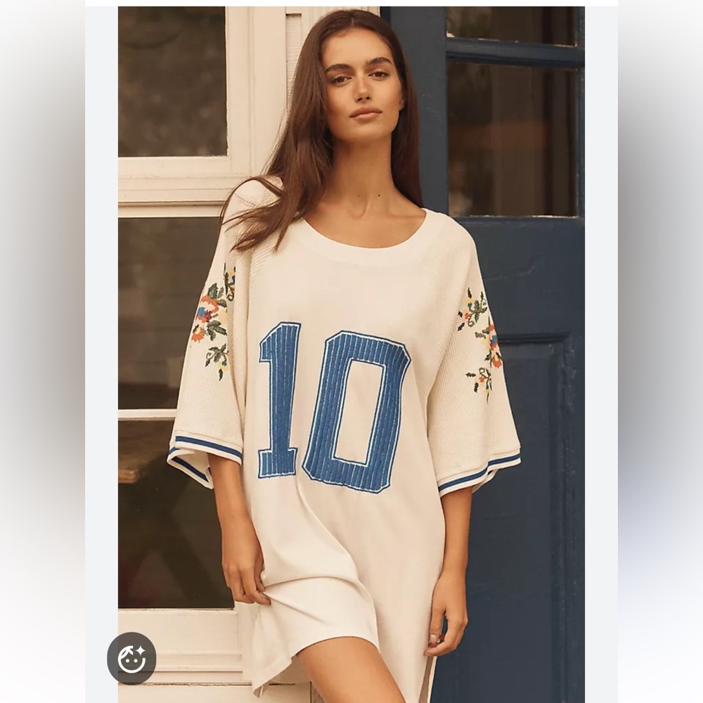 NWT Anthropologie x LyreBird Oversized Embroidered Sporty Tee, Size Small